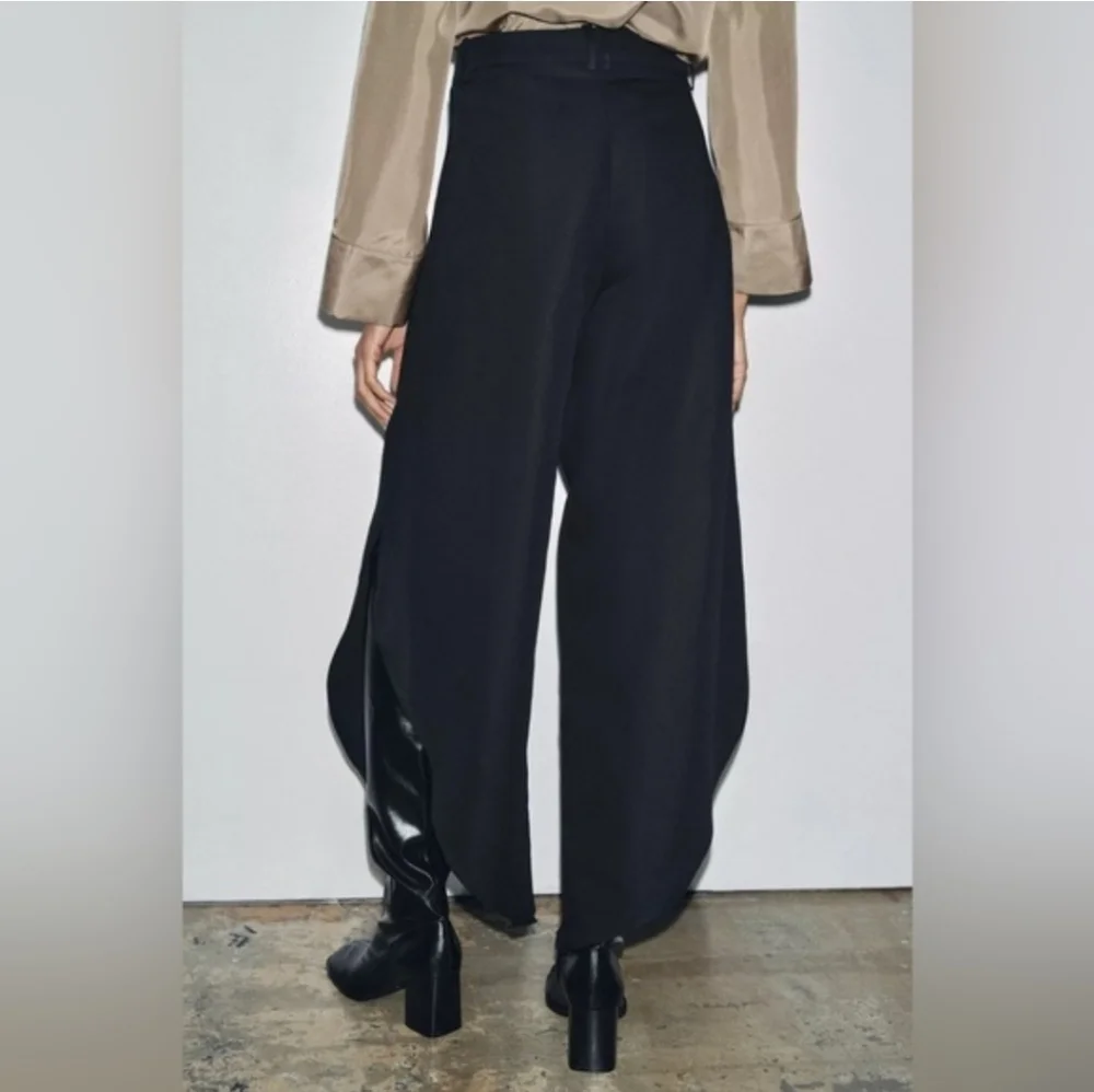 ZARA WIDE LEG PANTS WITH VENTS Black